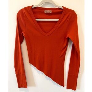 Michael Stars Asymmetrical Long Sleeve Supima Tee One Size Orange Y2K NWOT‎